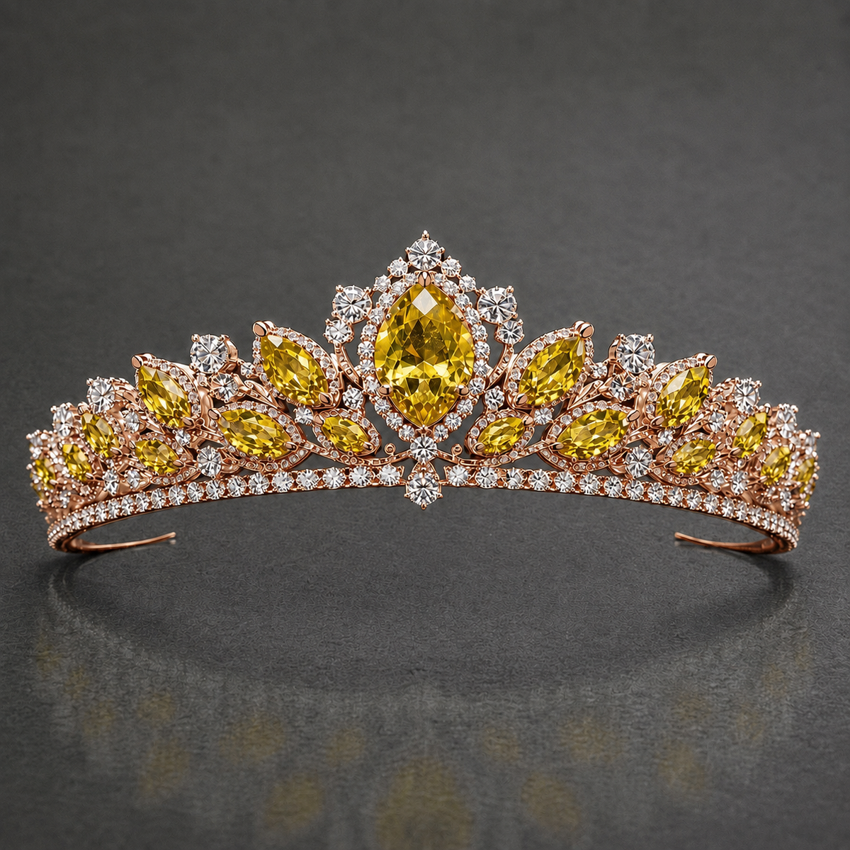 Natural Yellow Sapphire Diamond Handcrafted Rose Gold Tiara