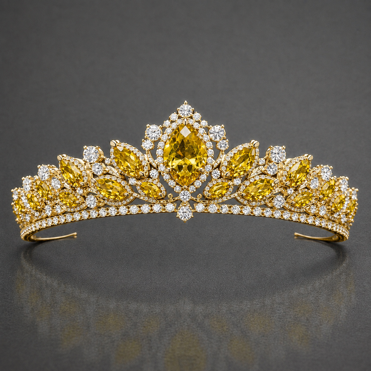 Natural Yellow Sapphire Diamond Handcrafted Yellow Gold Tiara