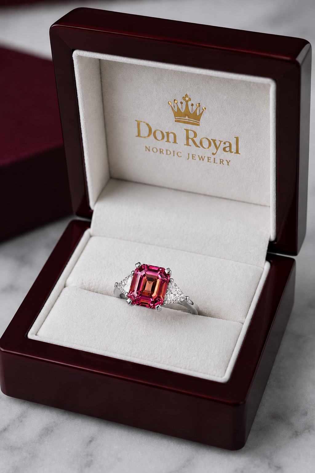 Color Changing Purplish Pink Sapphire & Diamond Trilogy Ring