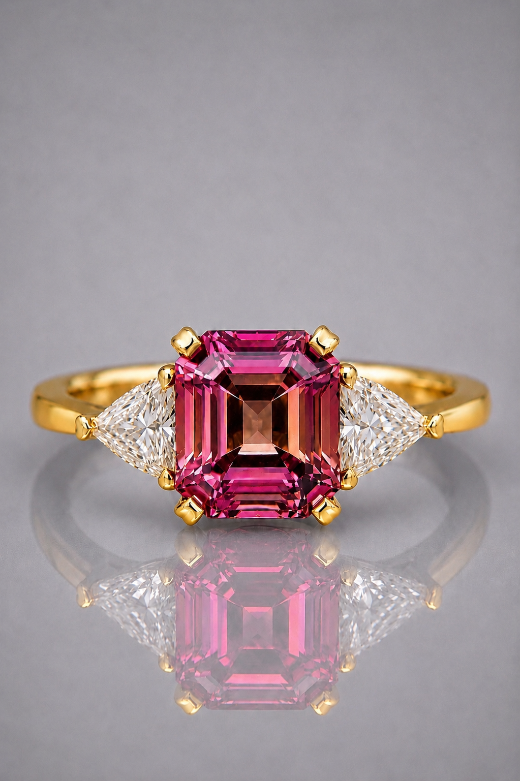 Color Changing Purplish Pink Sapphire & Diamond Trilogy Ring