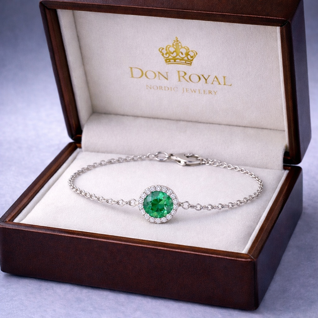 alexandrite halo diamond white gold bracelet in box