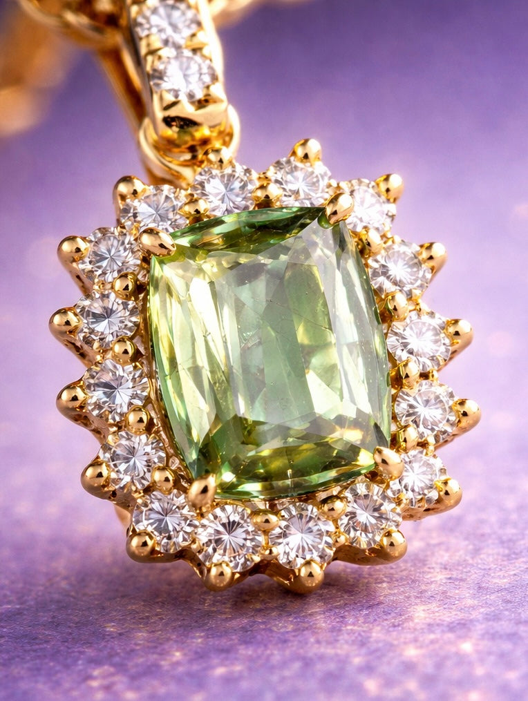 alexandrite halo diamond pendant necklace
