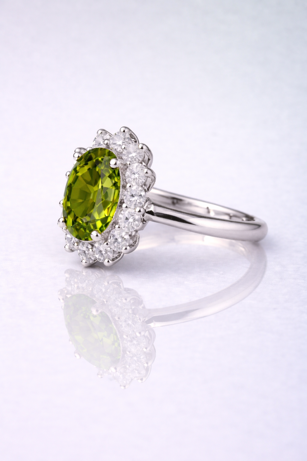 alexandrite diamond halo platinum ring
