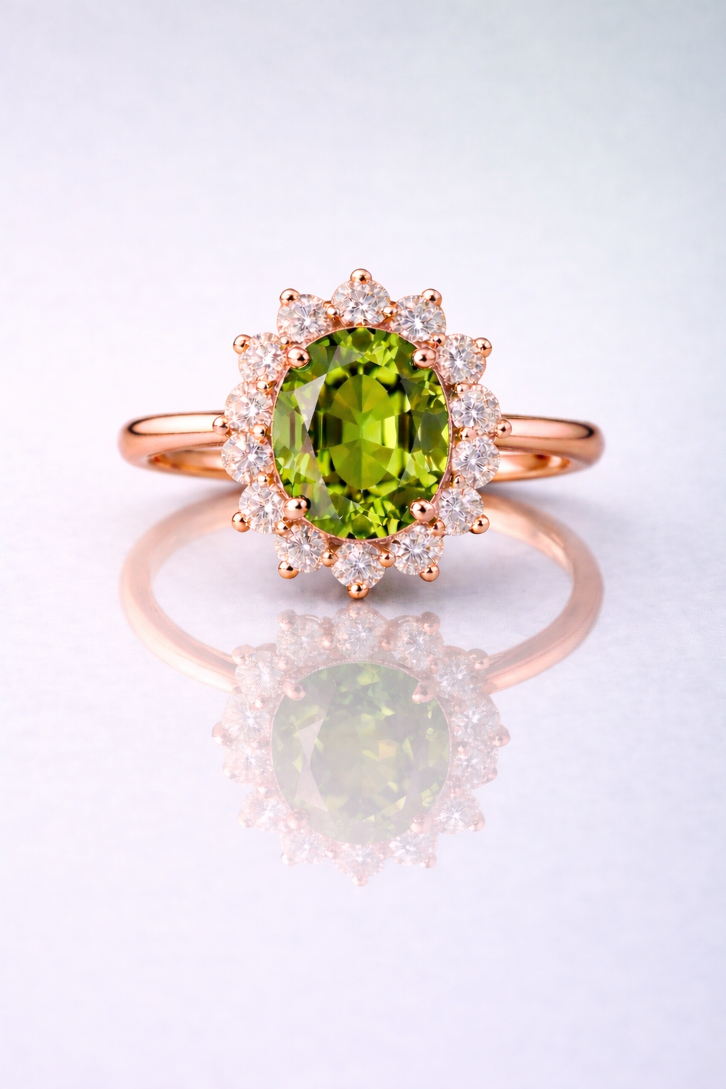 alexandrite diamond halo rose gold ring