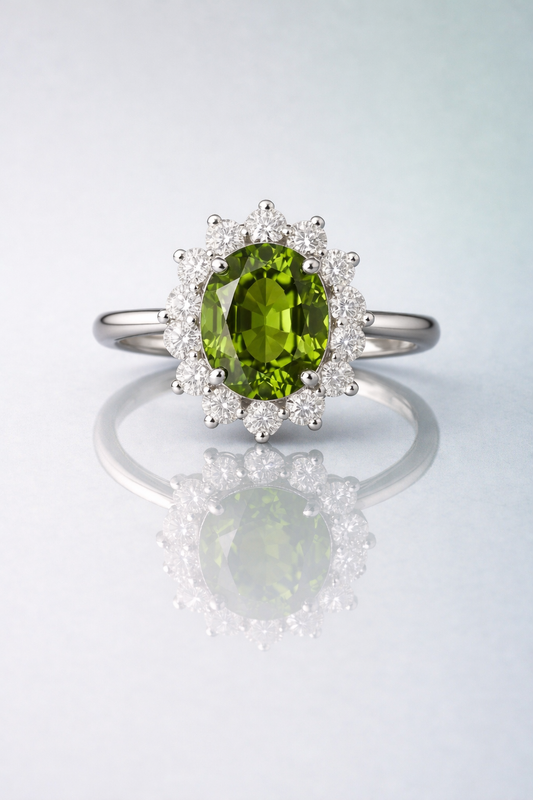 alexandrite diamond halo white gold ring