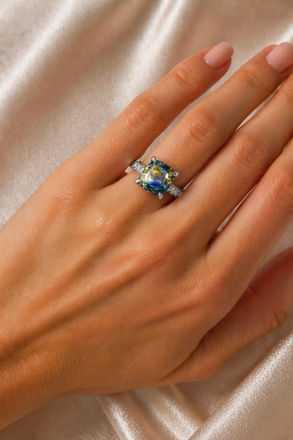 GIA certified bicolor sapphire ring in gold model