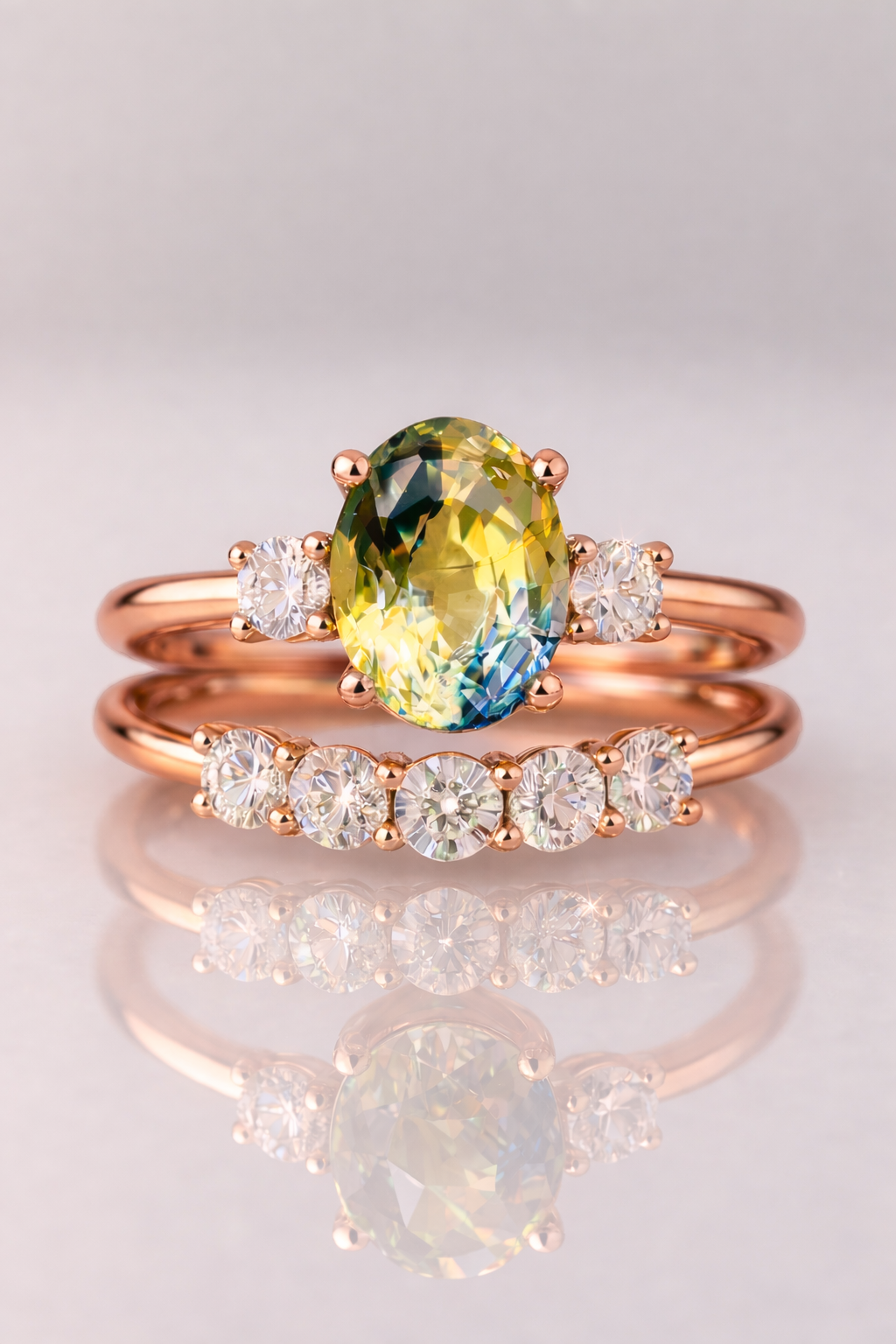 bicolor sapphire diamond rose gold ring