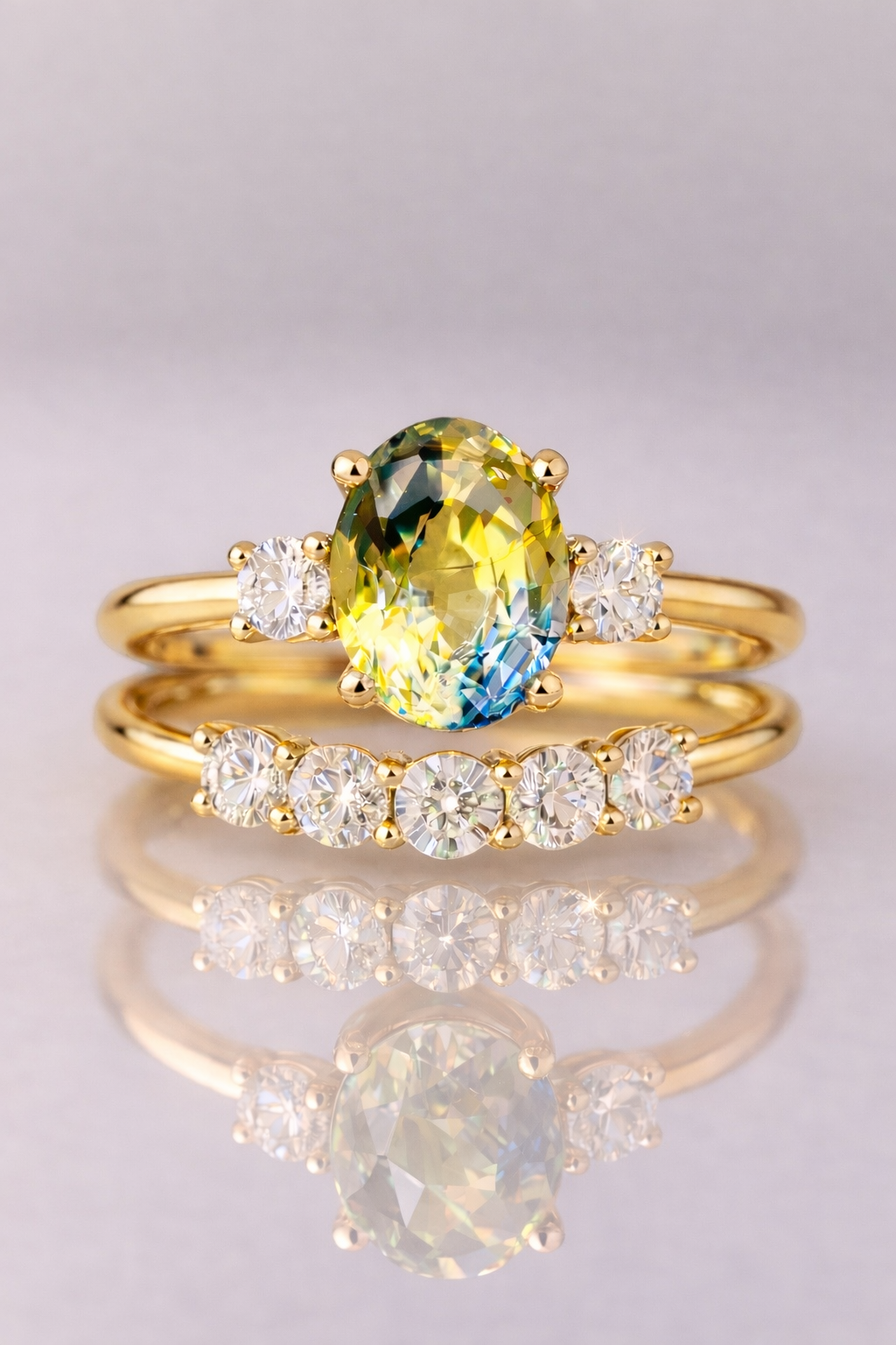 bicolor sapphire diamond yellow gold ring