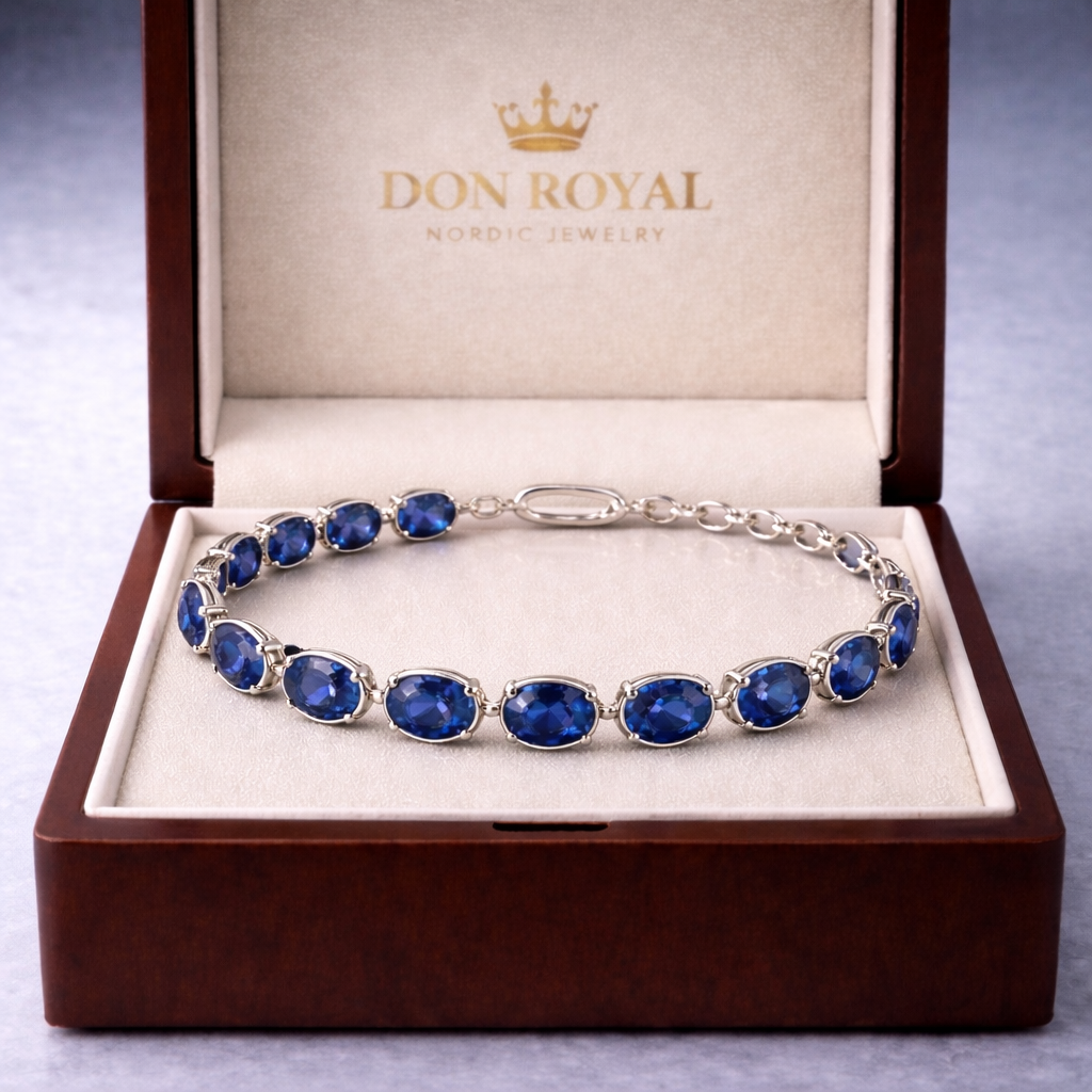 blue sapphire white gold bracelet in box