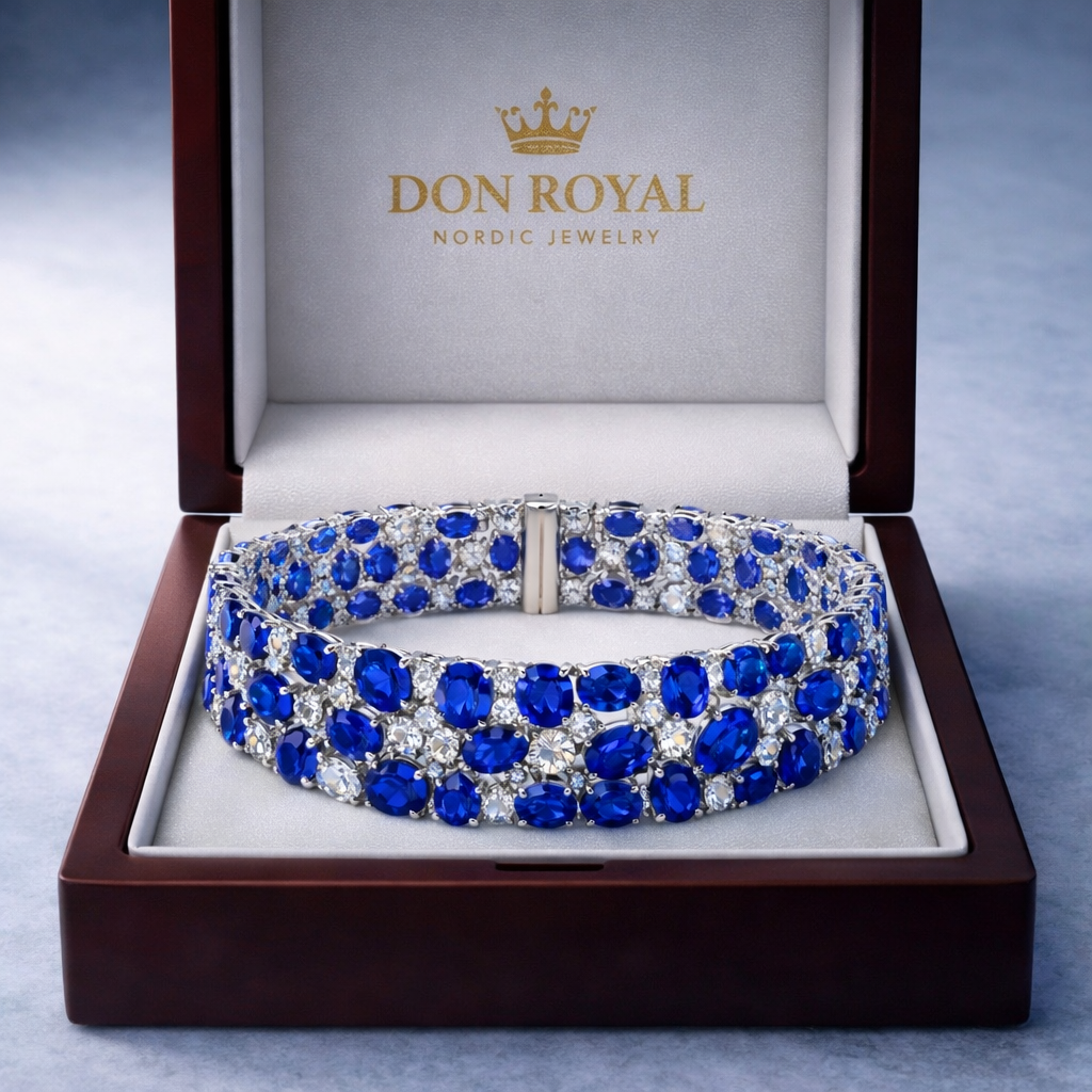 blue sapphire diamond white gold bracelet in box
