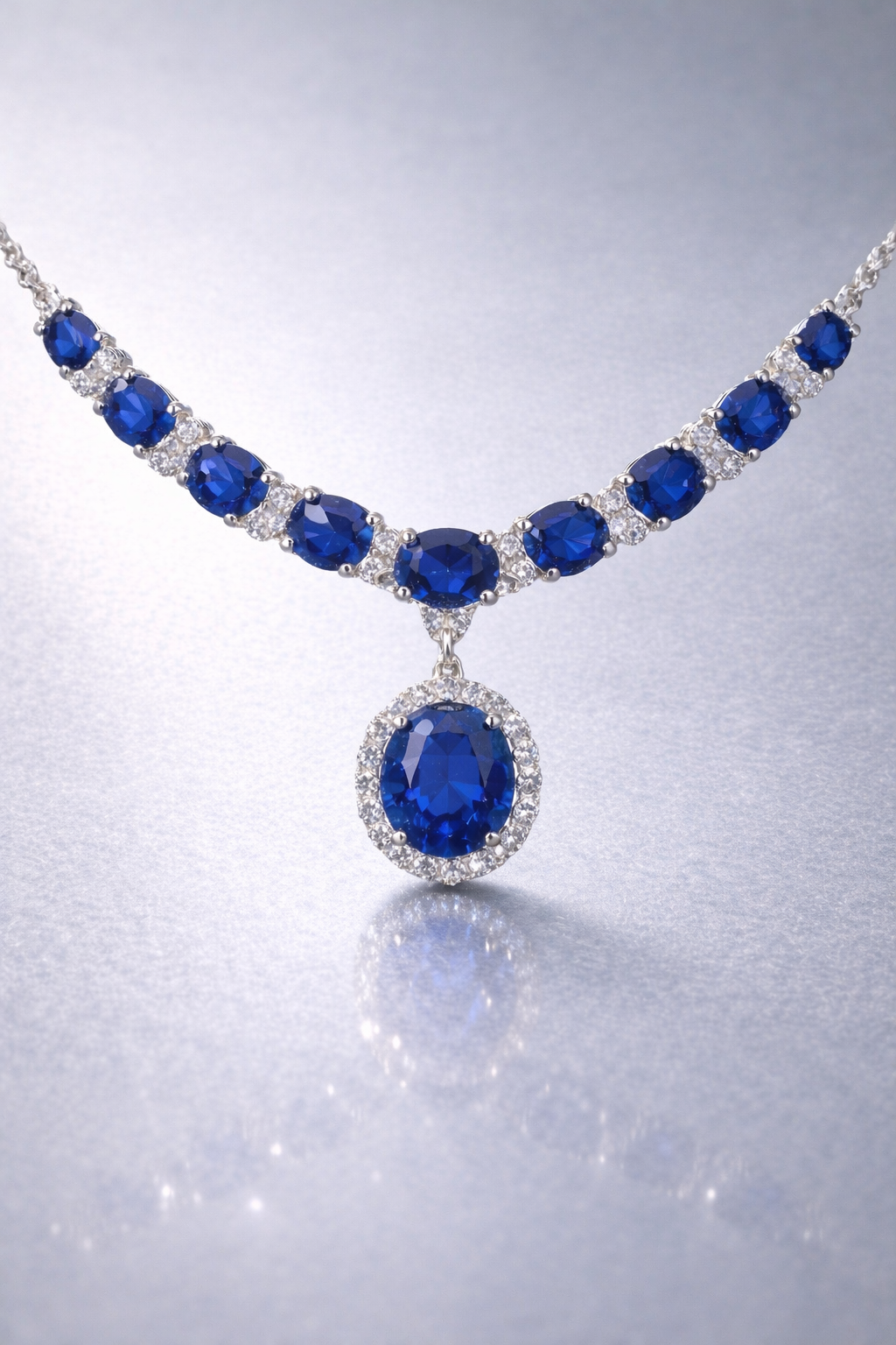 blue sapphire diamond white gold necklace