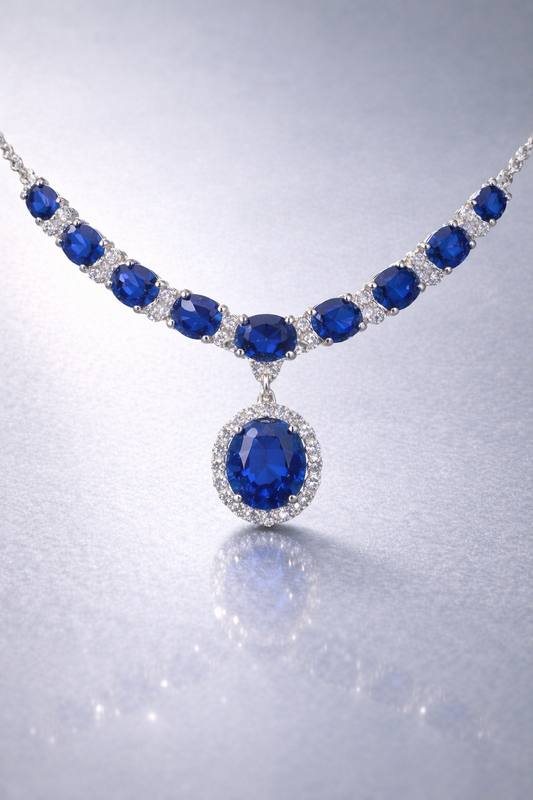 blue sapphire diamond white gold necklace