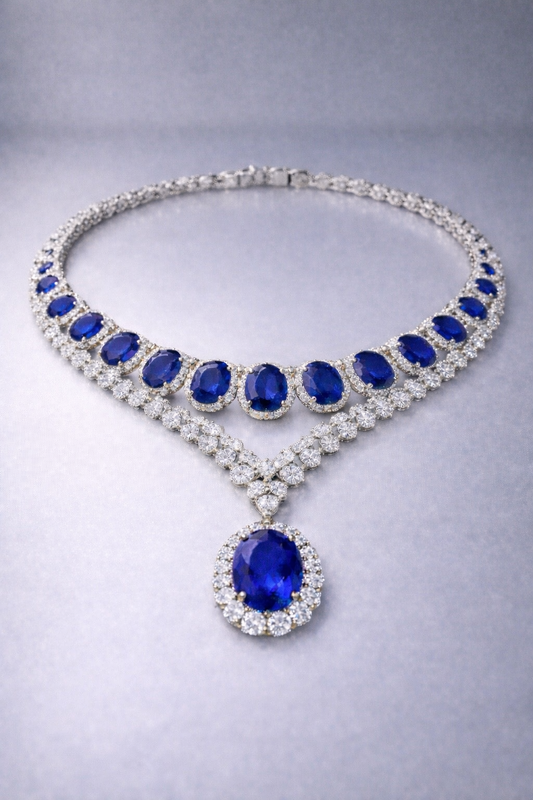 blue sapphire diamond white gold necklace