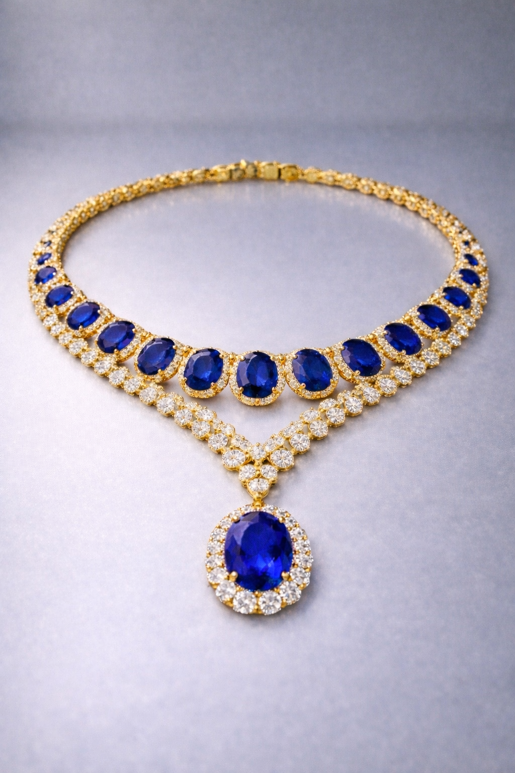 blue sapphire diamond yellow gold necklace