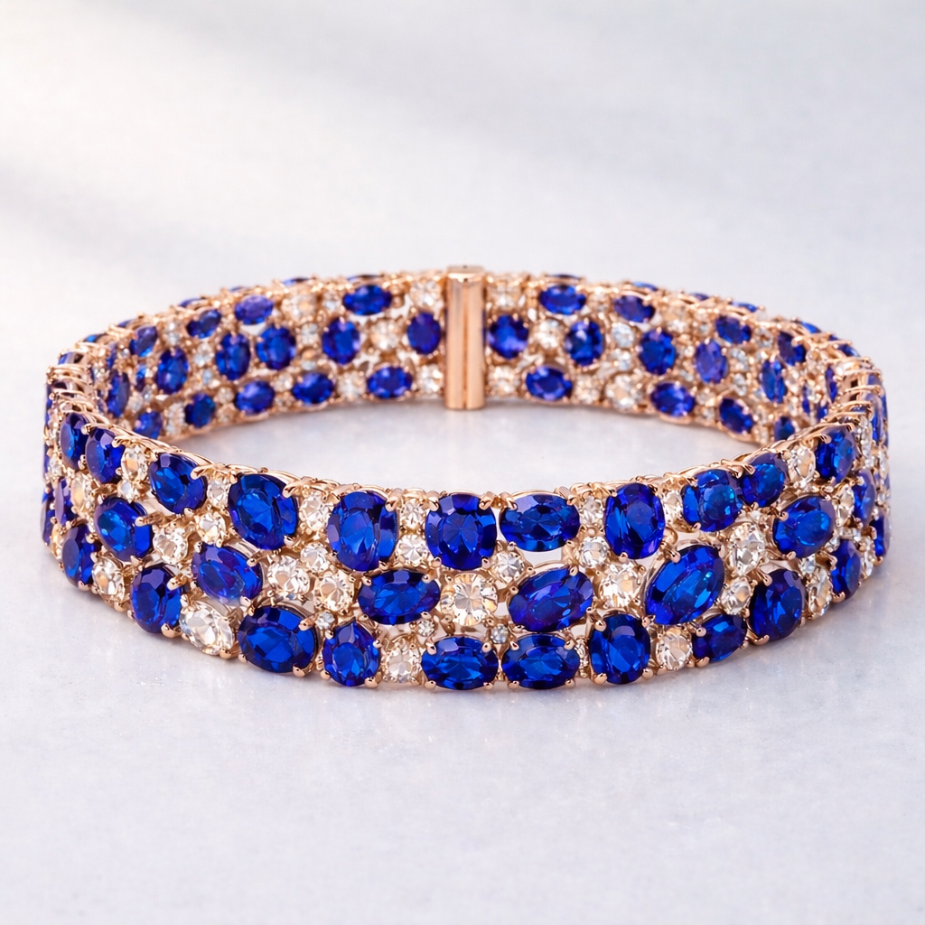 blue sapphire diamond rose gold bracelet