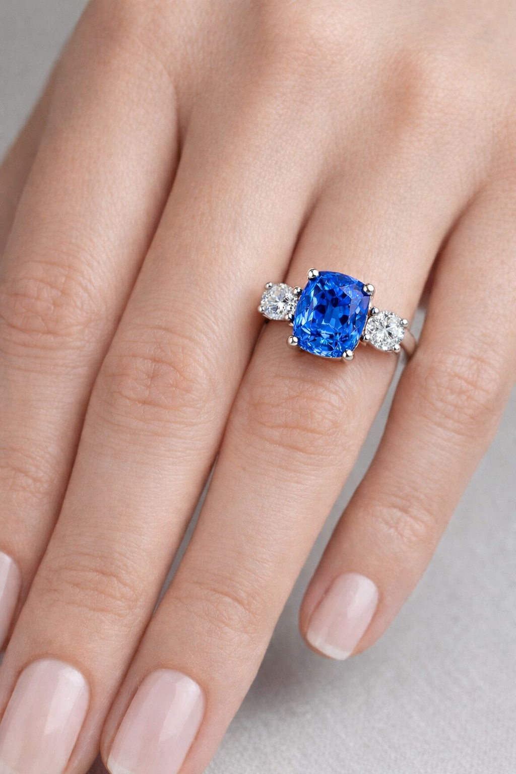 blue sapphire diamond white gold ring