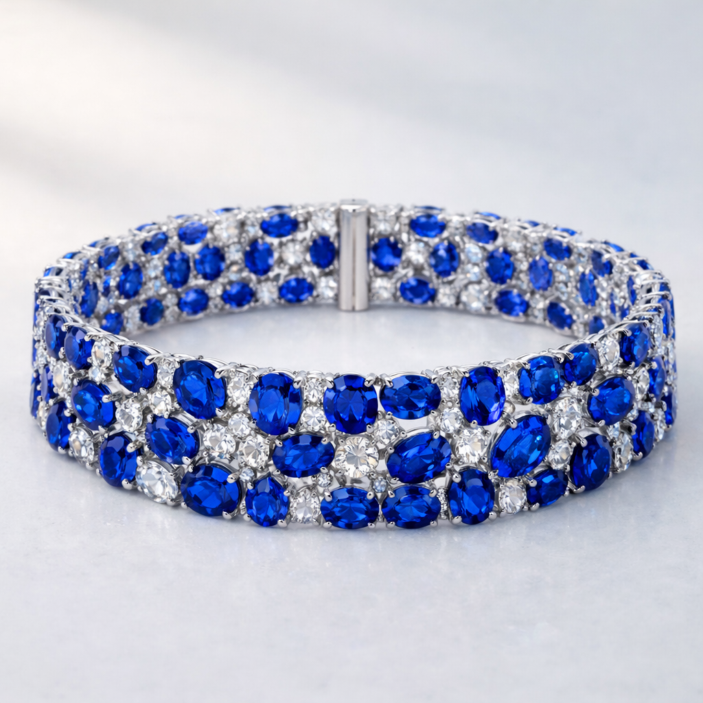blue sapphire diamond white gold bracelet