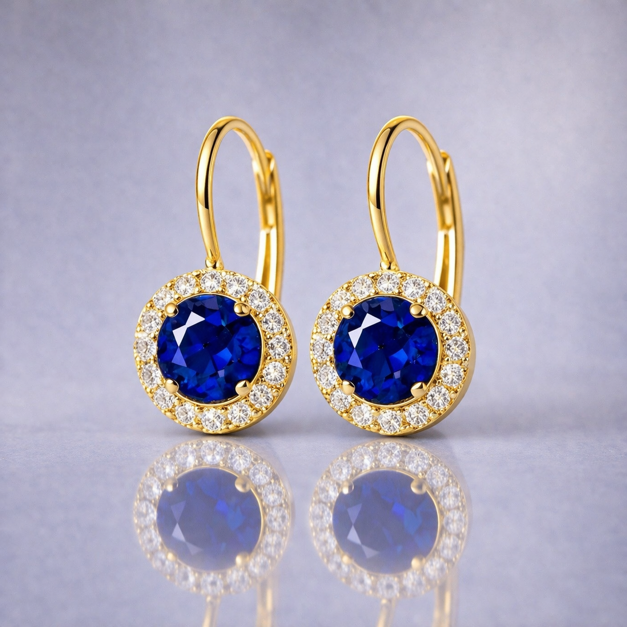 blue sapphire diamond yellow gold earrings