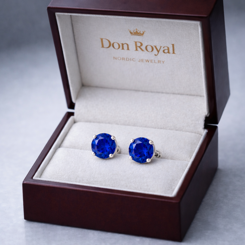 blue sapphire white gold earrings in box
