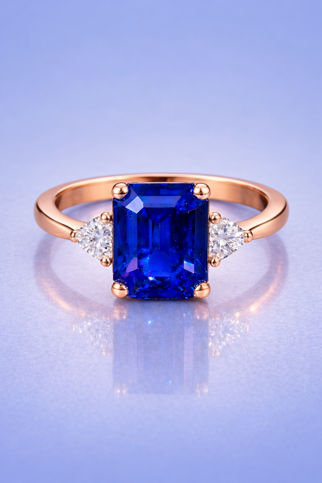 blue sapphire diamond rose gold ring