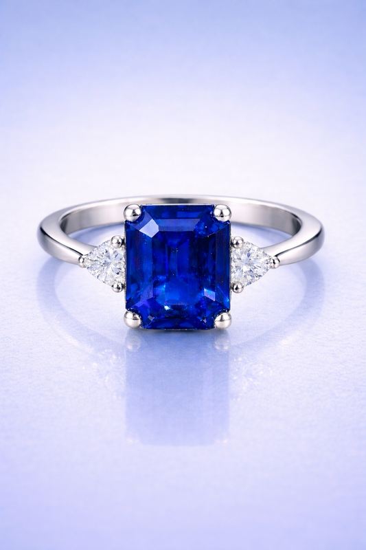 blue sapphire diamond white gold ring
