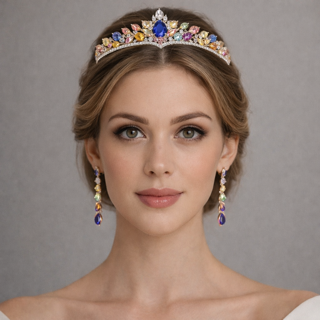 multicolor sapphire diamond white gold tiara model