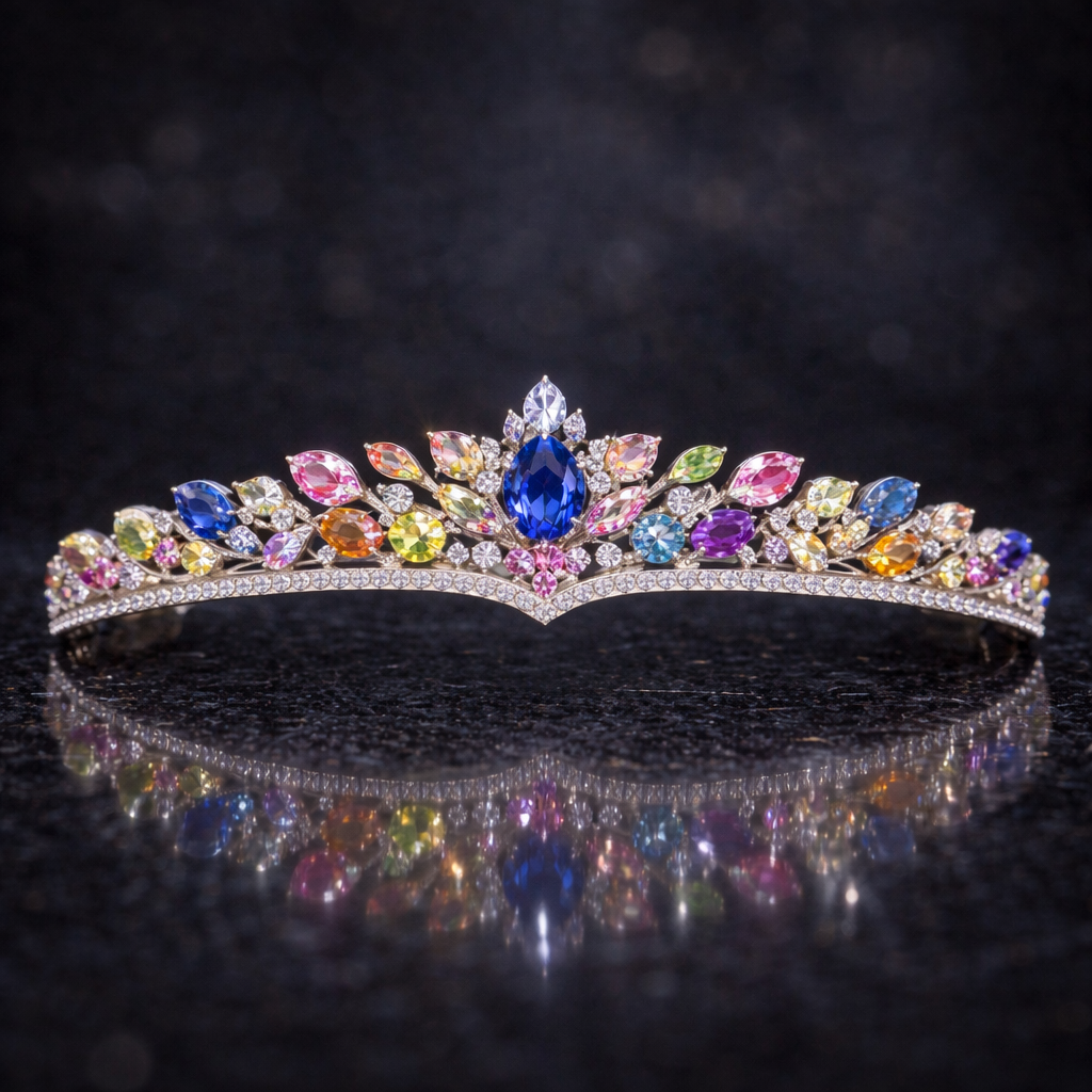 multicolor sapphire diamond white gold tiara