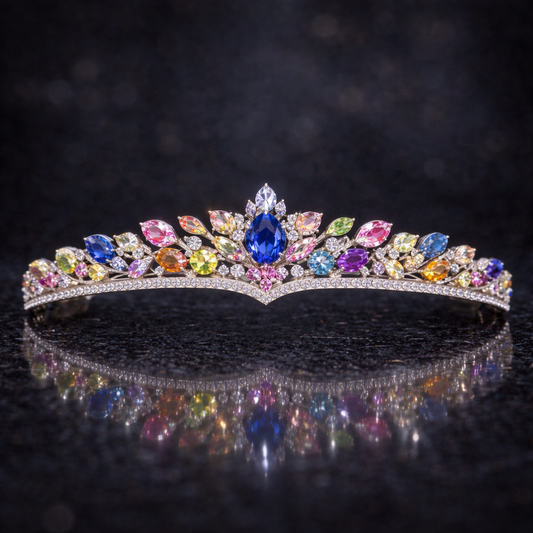 multicolor sapphire diamond white gold tiara