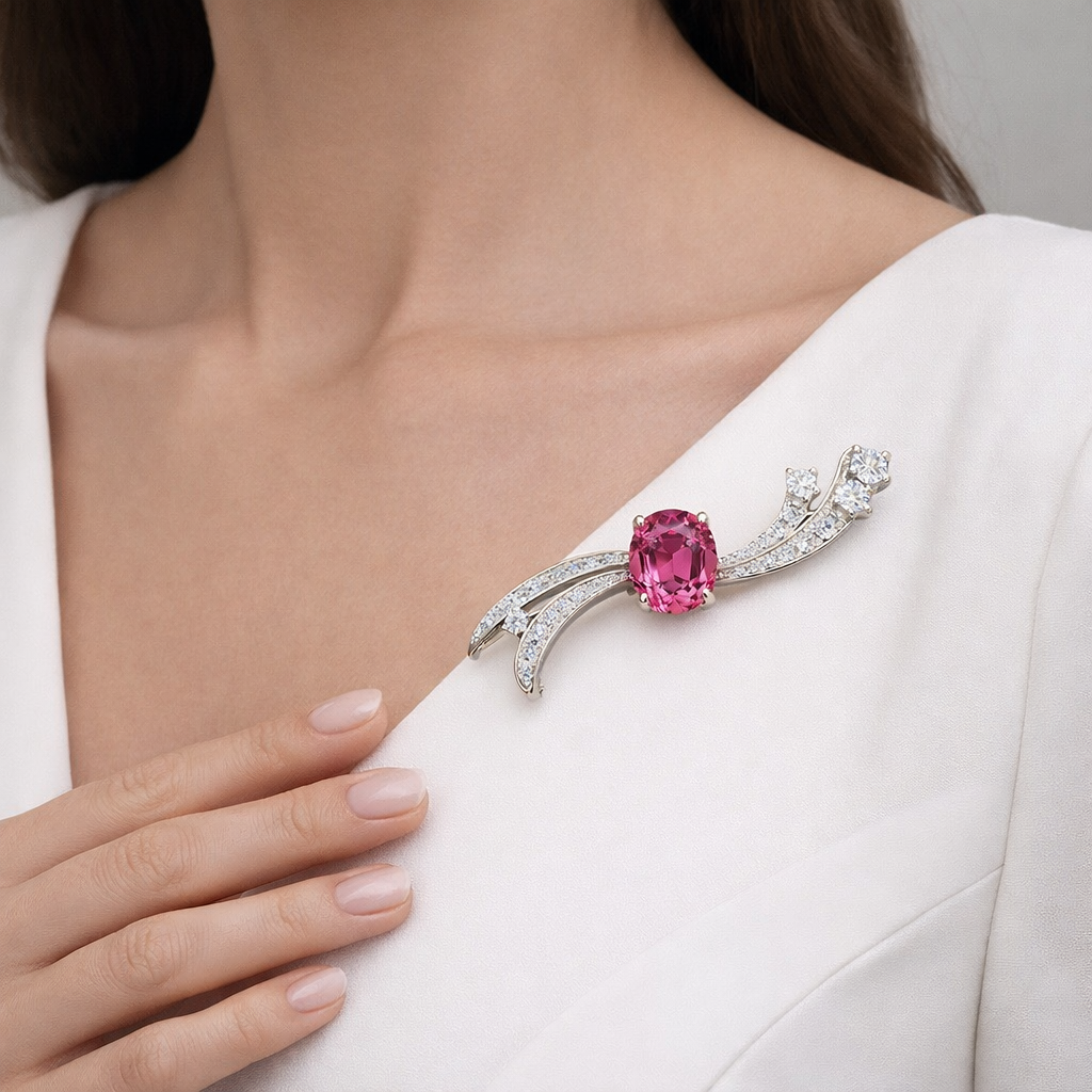 pink sapphire diamond brooch model