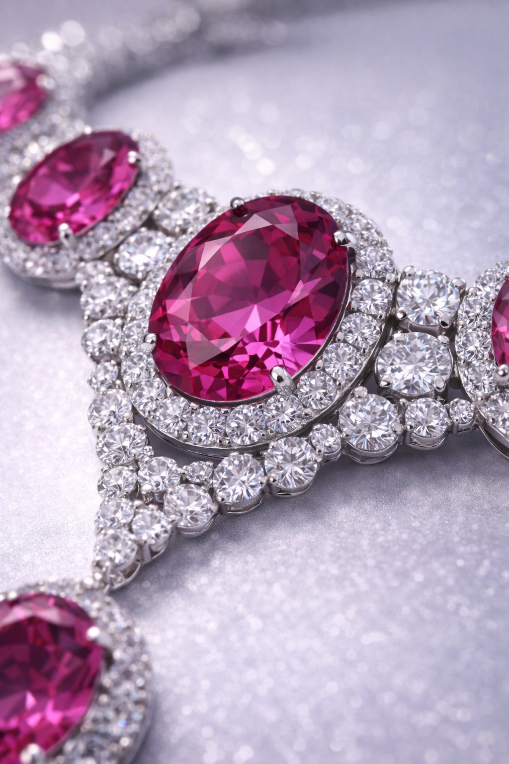 pink sapphire diamond white gold necklace macro
