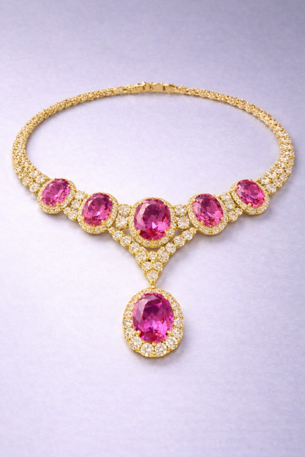 pink sapphire diamond yellow gold necklace