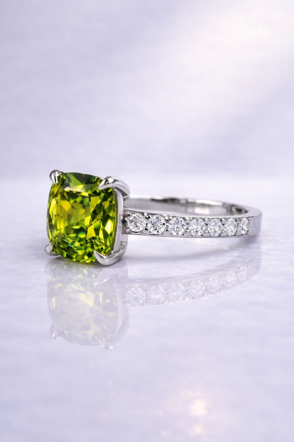 Natural unheated bicolor sapphire and diamond ring in white gold side