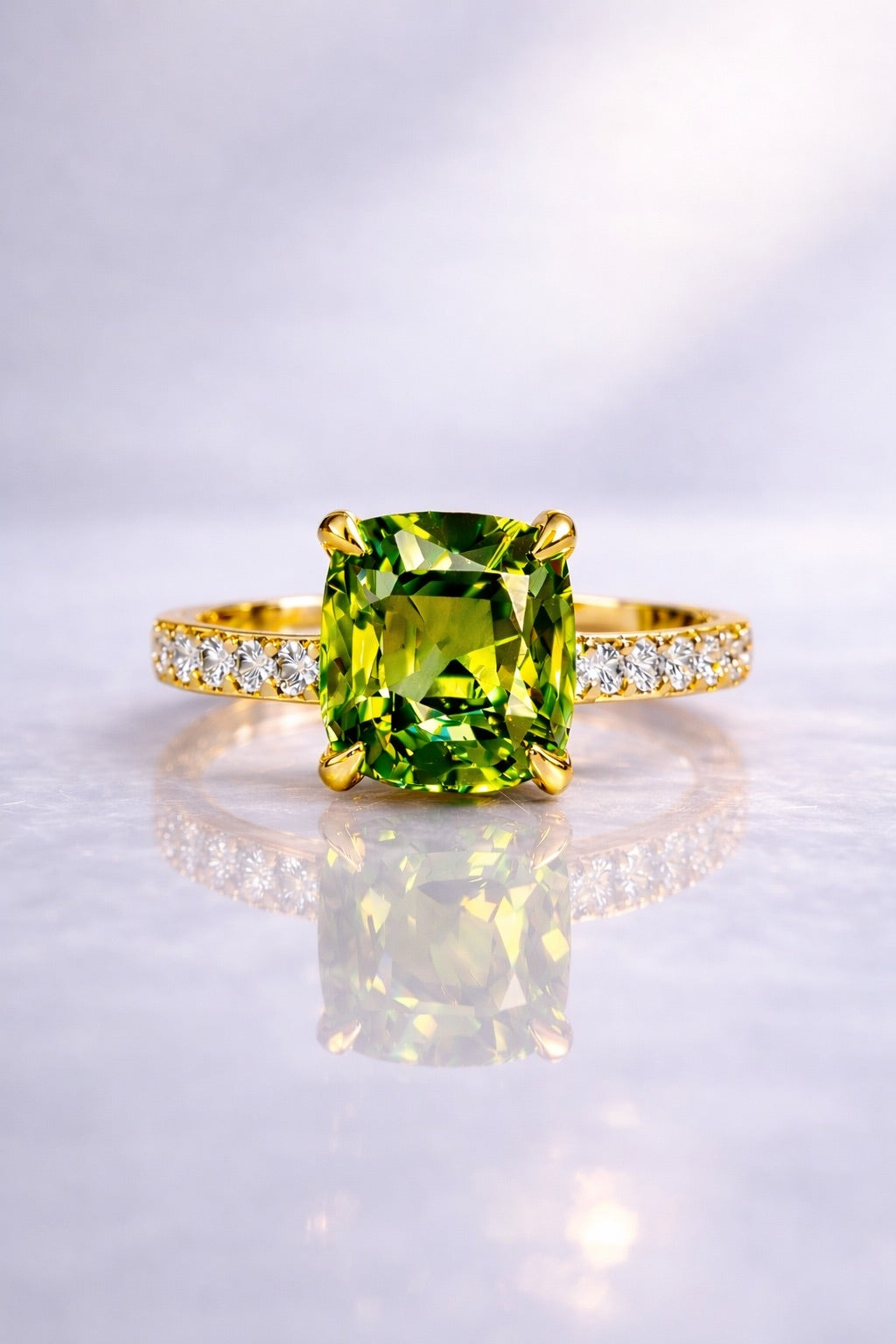 Natural unheated bicolor sapphire and diamond ring in yellow gold