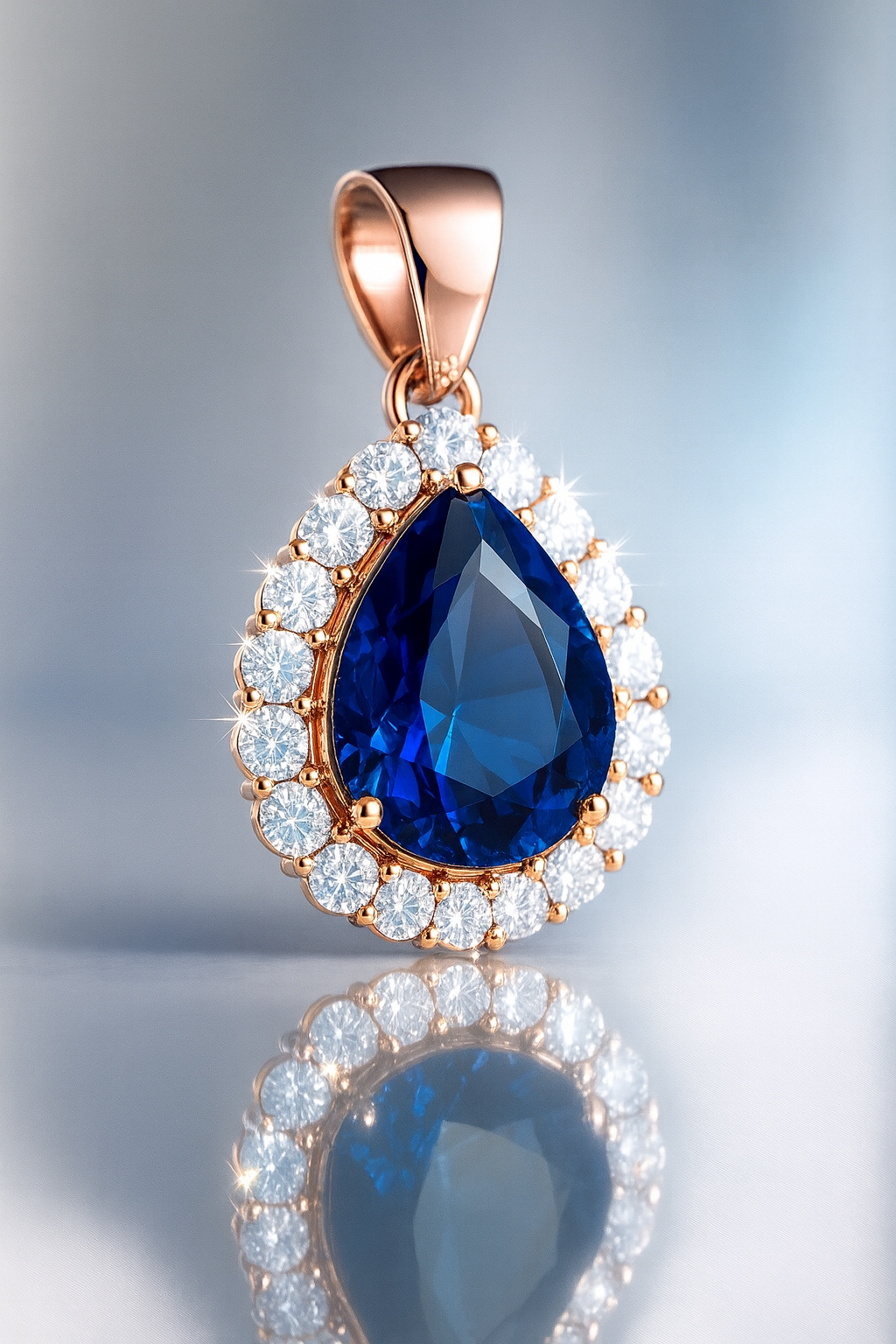 GIA certified blue sapphire halo diamond rose gold pendant for necklace