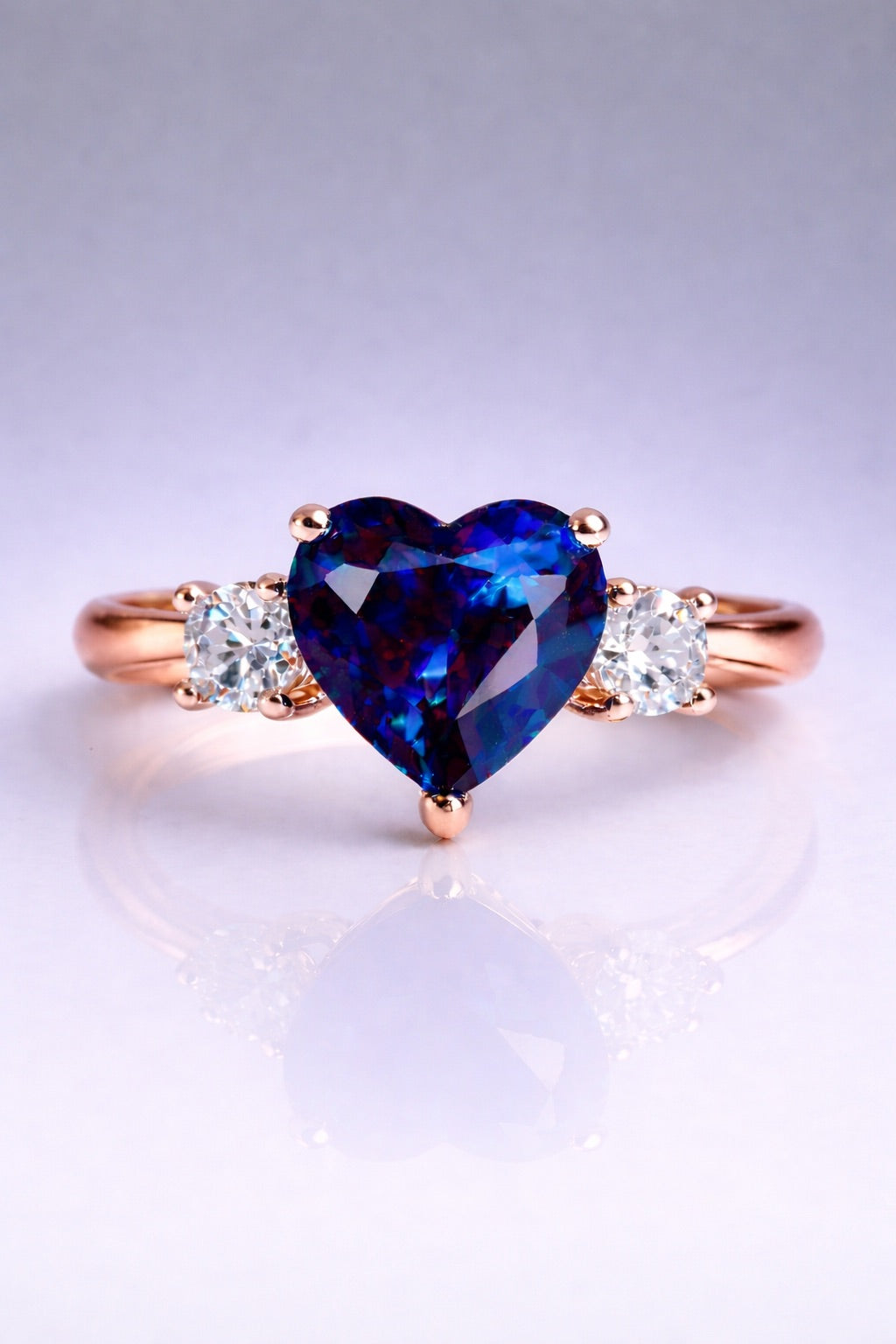 Eternal Heart blue sapphire three-stone ring in rose gold