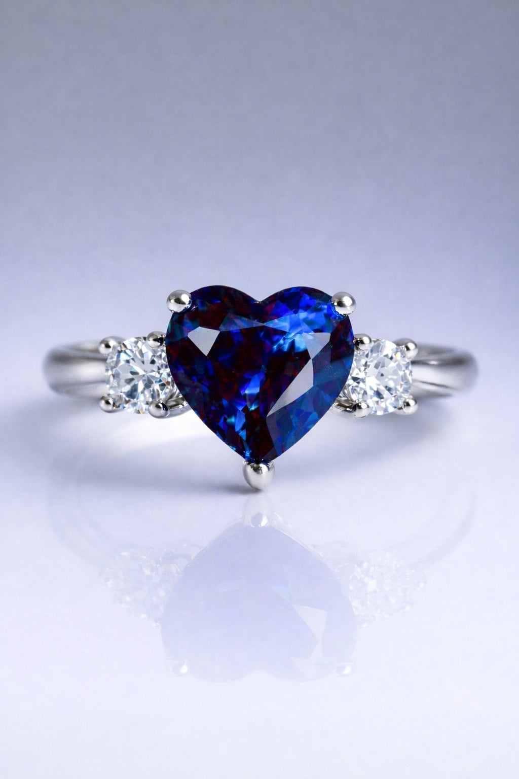 Eternal Heart blue sapphire three-stone ring in white gold