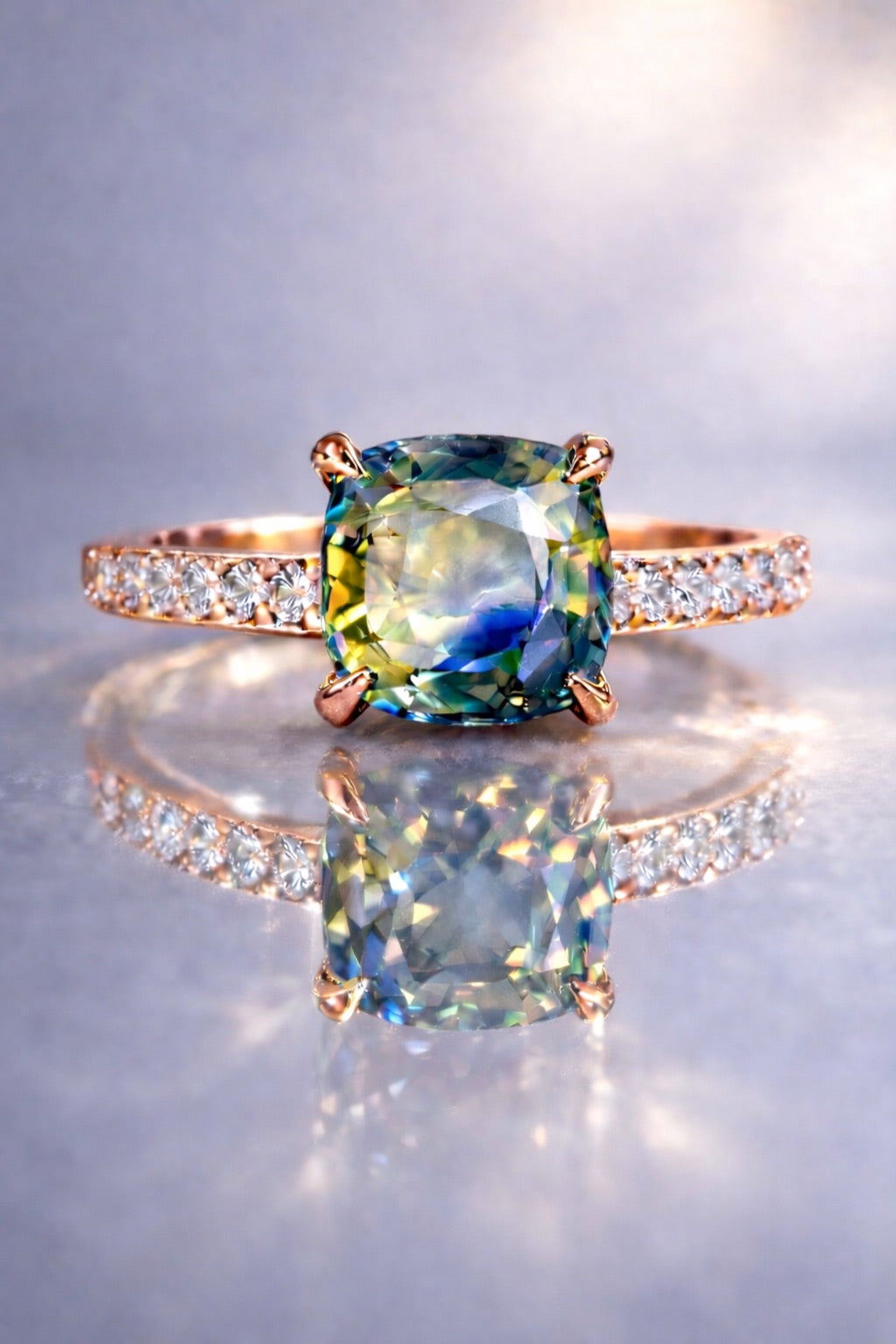 GIA certified bicolor sapphire ring in rose gold