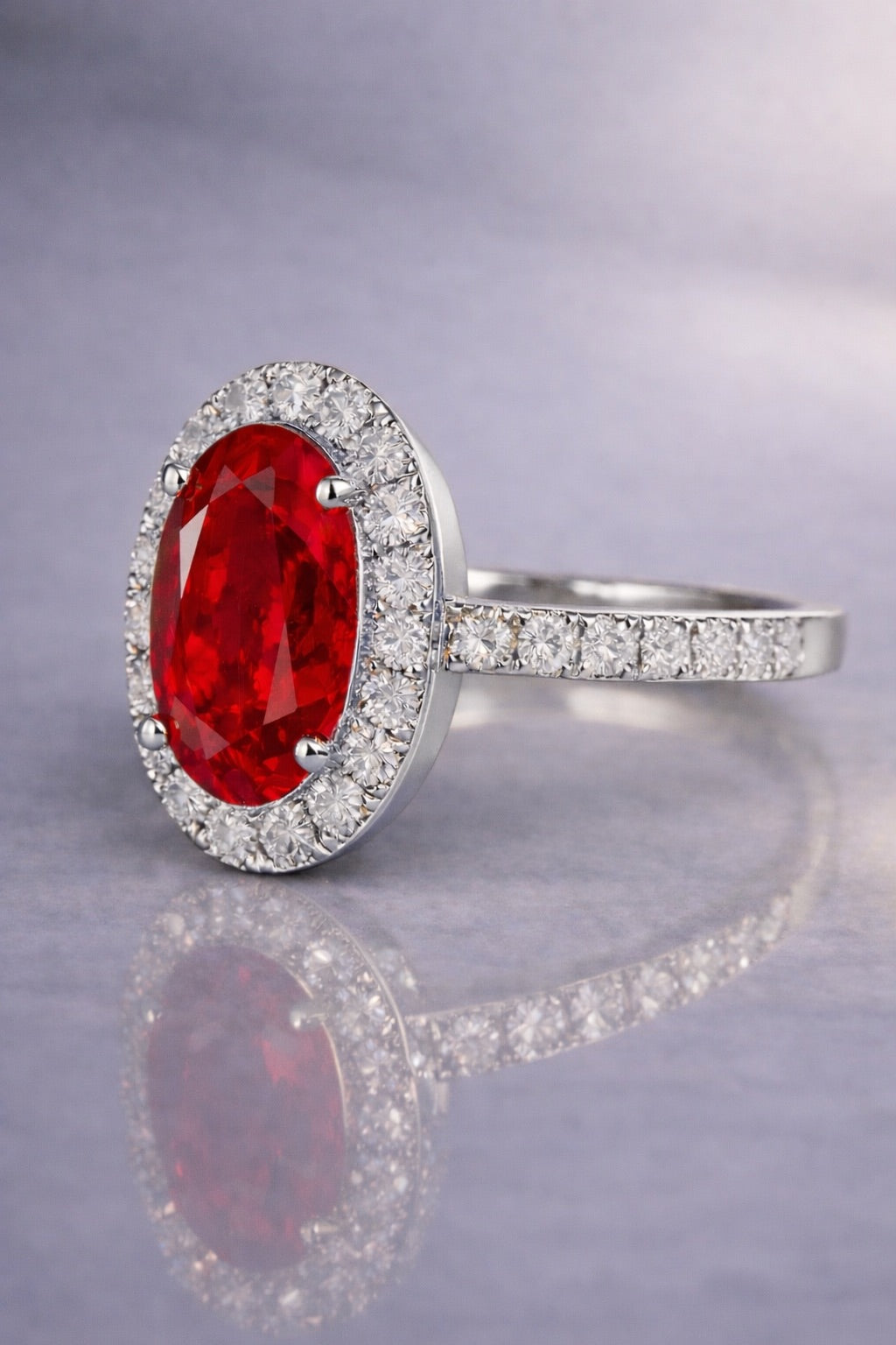 ruby diamond halo platinum ring