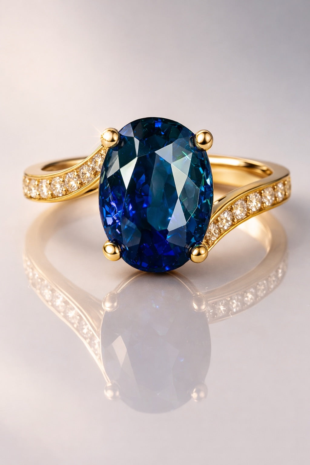 Royal Blue sapphire diamond ring 1.55 ct in yellow gold