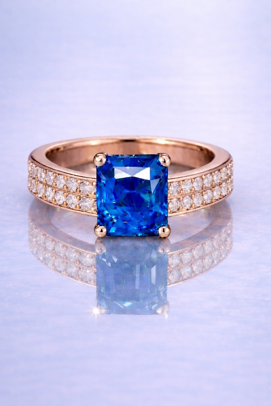 Royal Blue sapphire halo ring 1.84 ct in rose gold