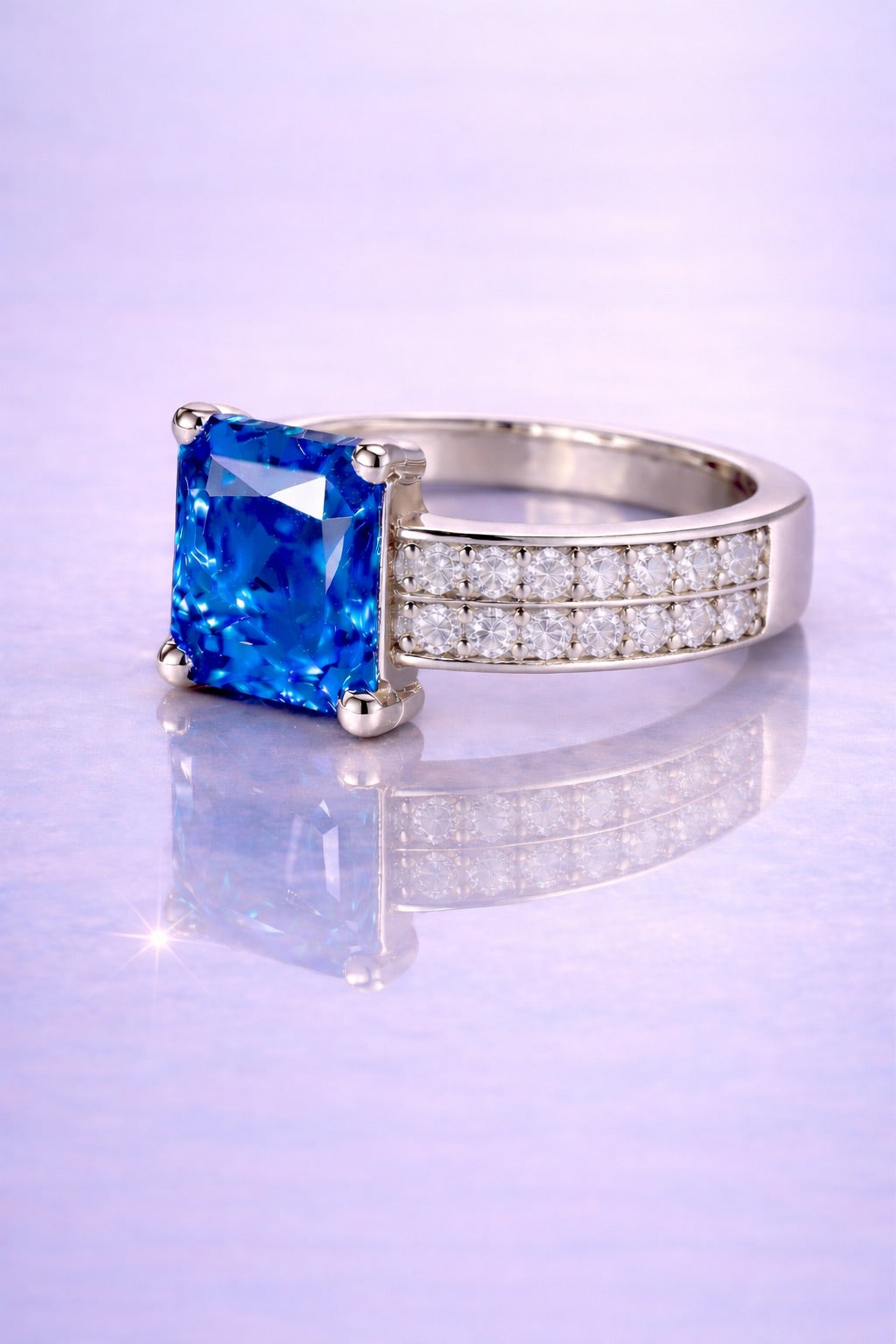 Royal Blue sapphire halo ring 1.84 ct in white gold side