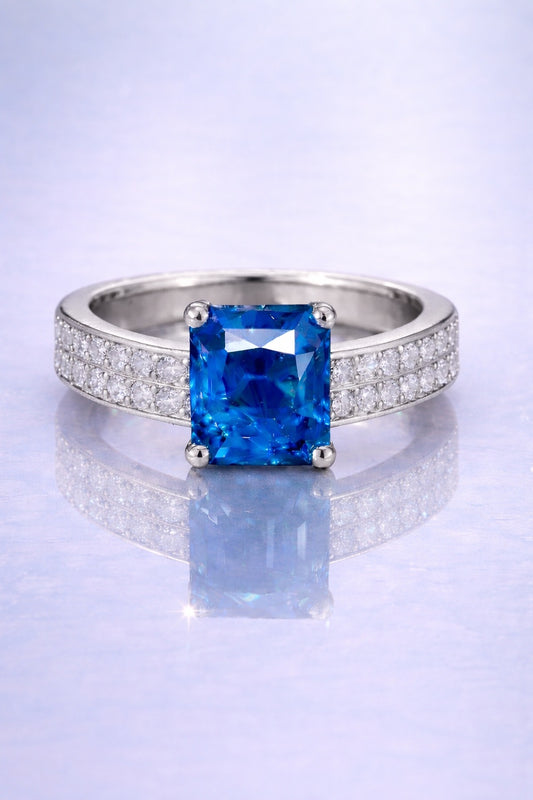 Royal Blue sapphire halo ring 1.84 ct in white gold