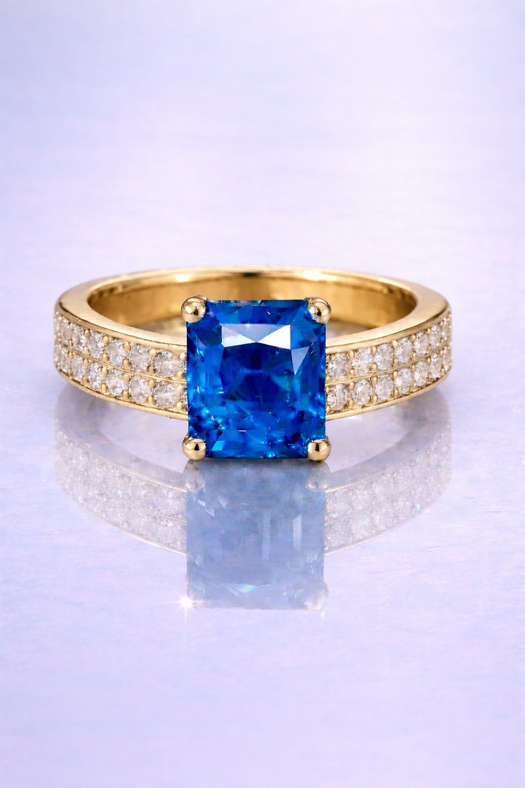 Royal Blue sapphire halo ring 1.84 ct in yellow gold