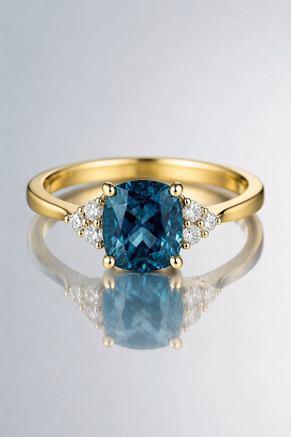 greenish blue spinel diamond yellow gold ring