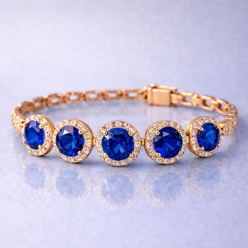 blue sapphire halo diamond rose gold bracelet
