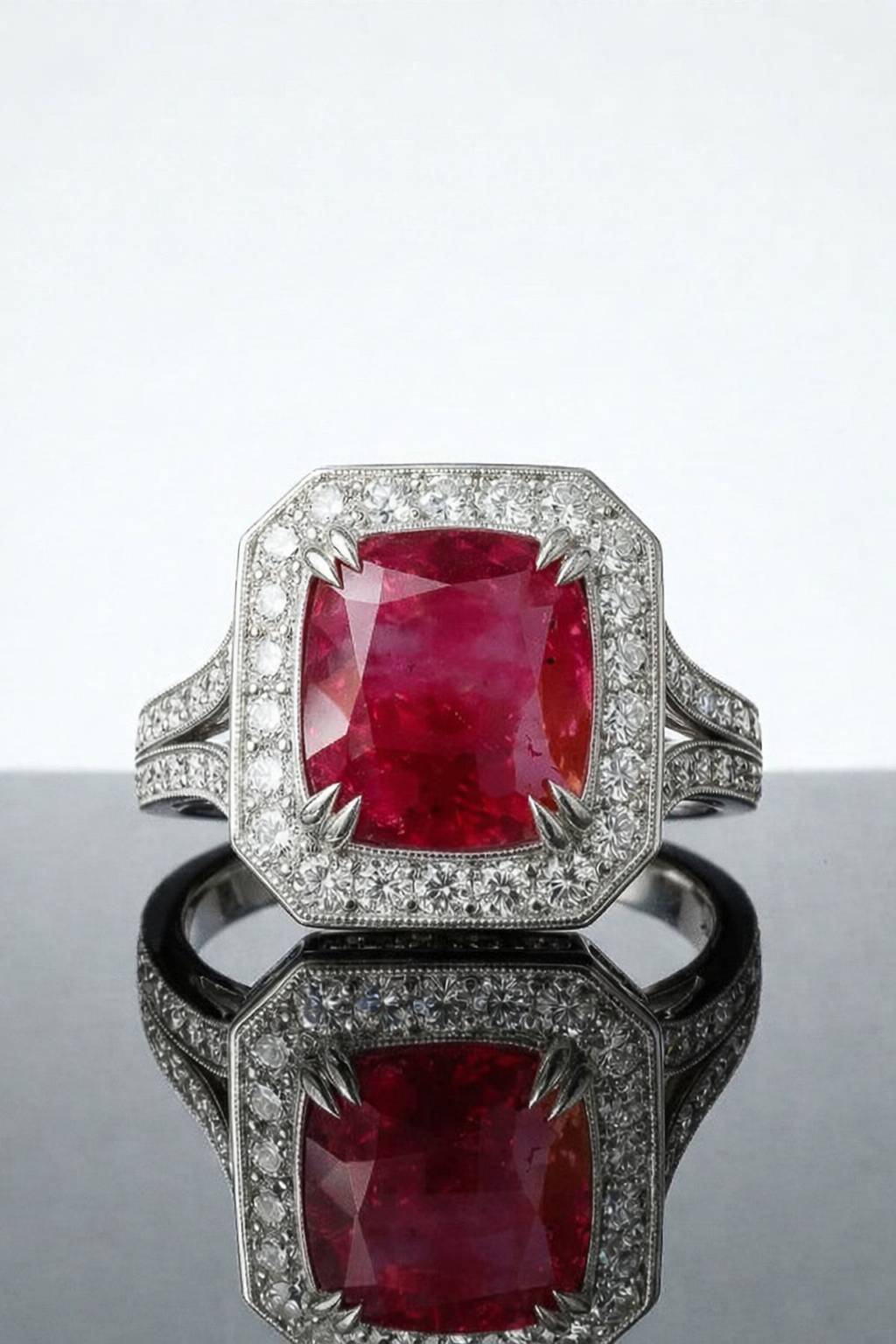 Imperial egacy-ruby ring featuring natural 5 carat red ruby surrounded by diamonds