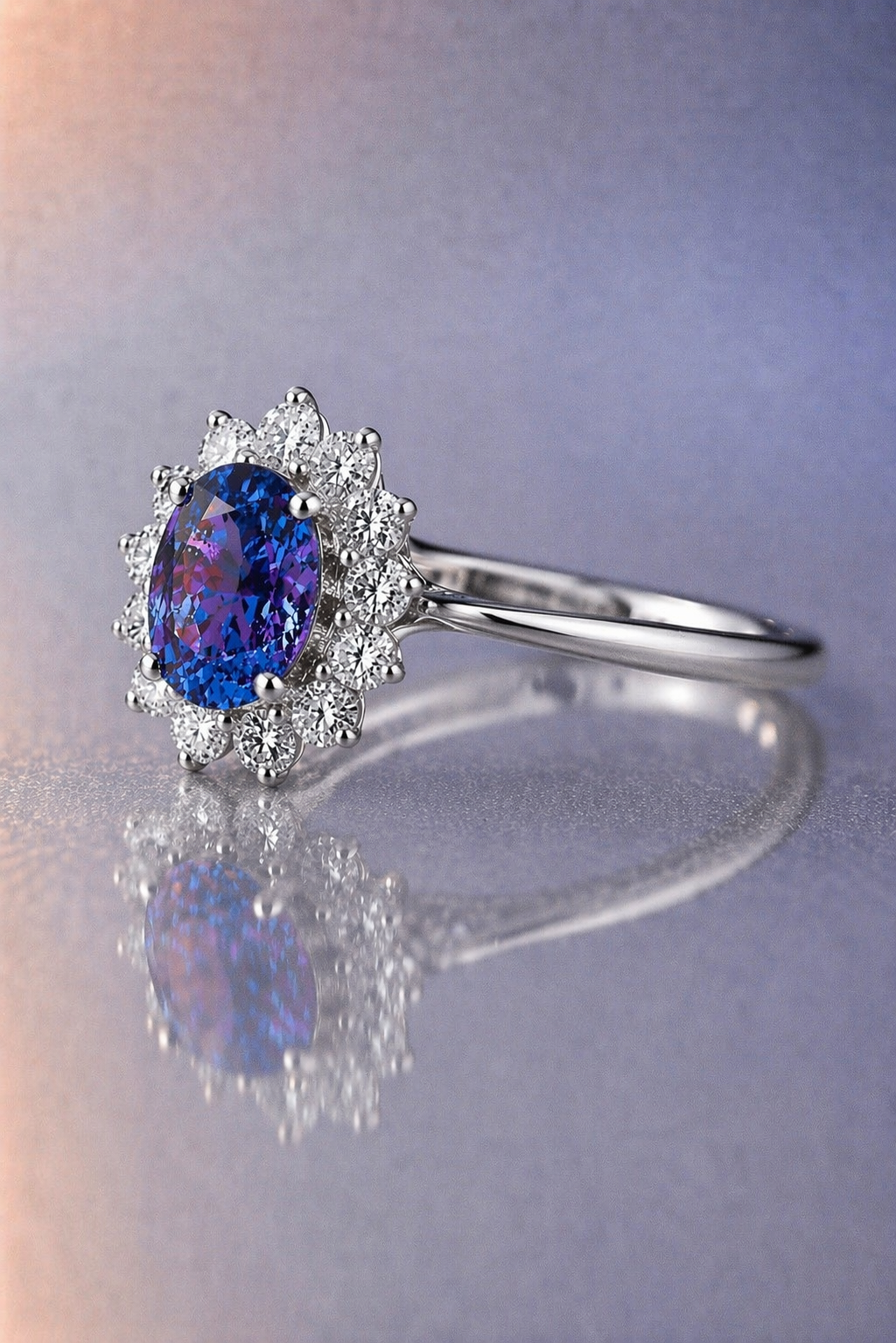 lavender spinel diamond platinum ring