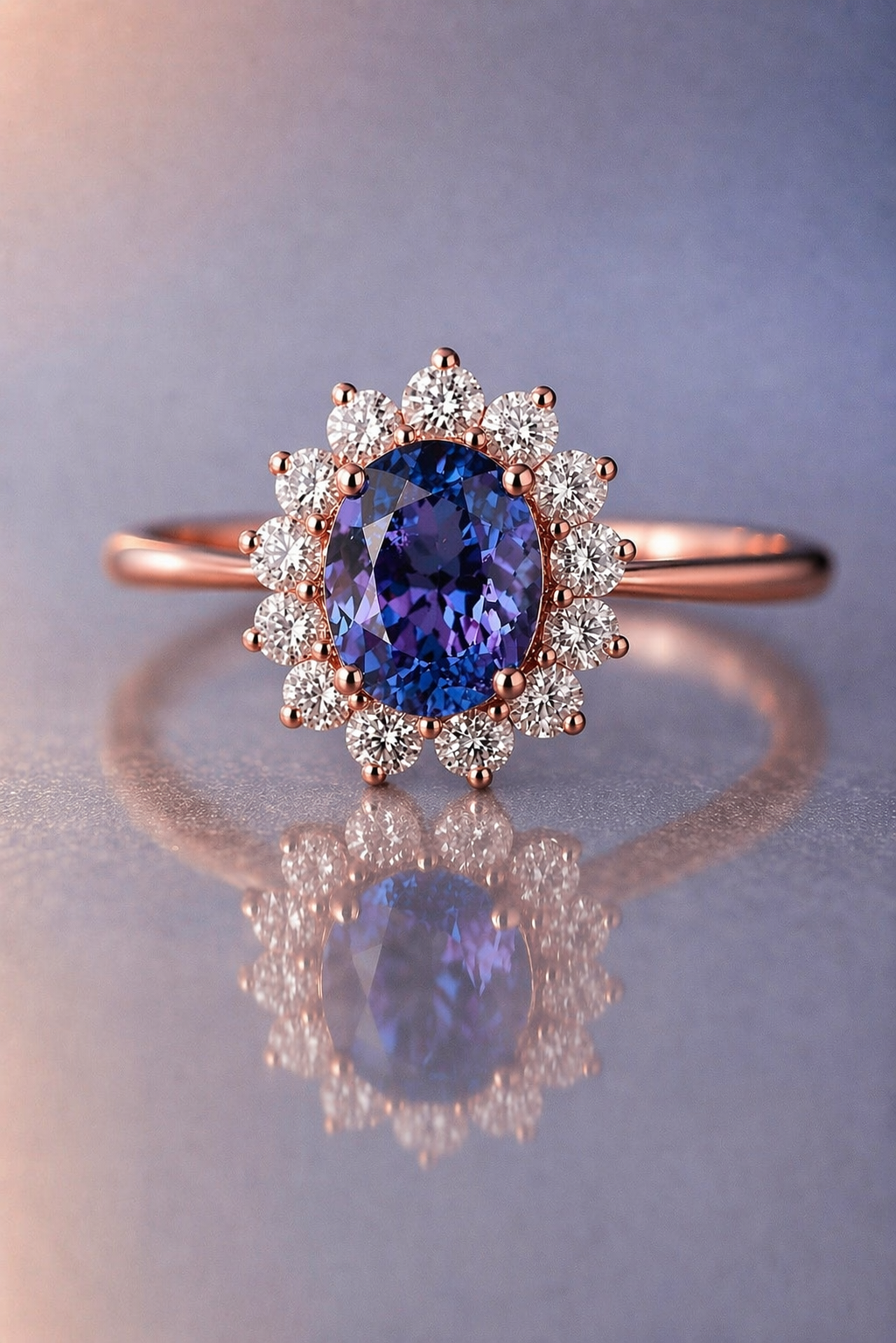 lavender spinel diamond rose gold ring