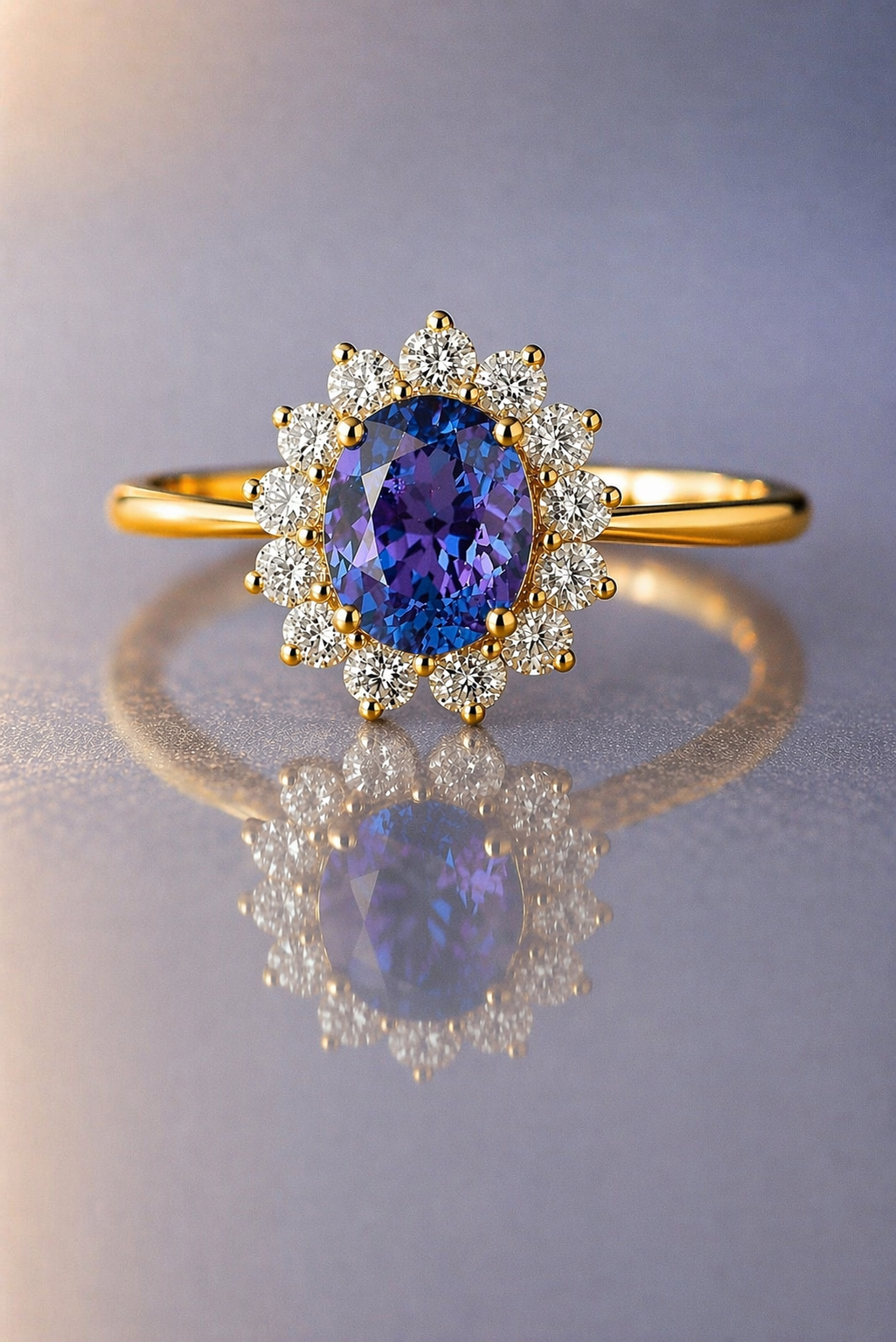 lavender spinel diamond yellow gold ring