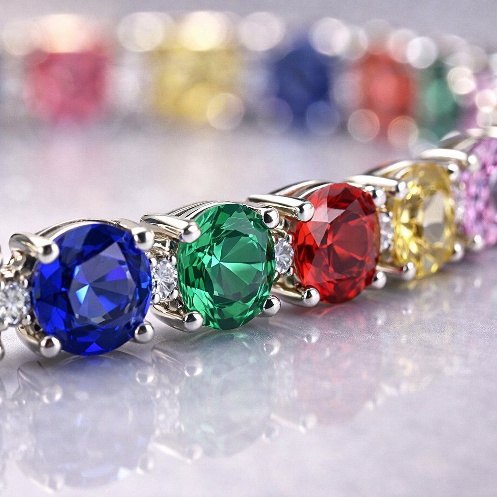 multicolored sapphire diamond white gold tennis bracelet macro